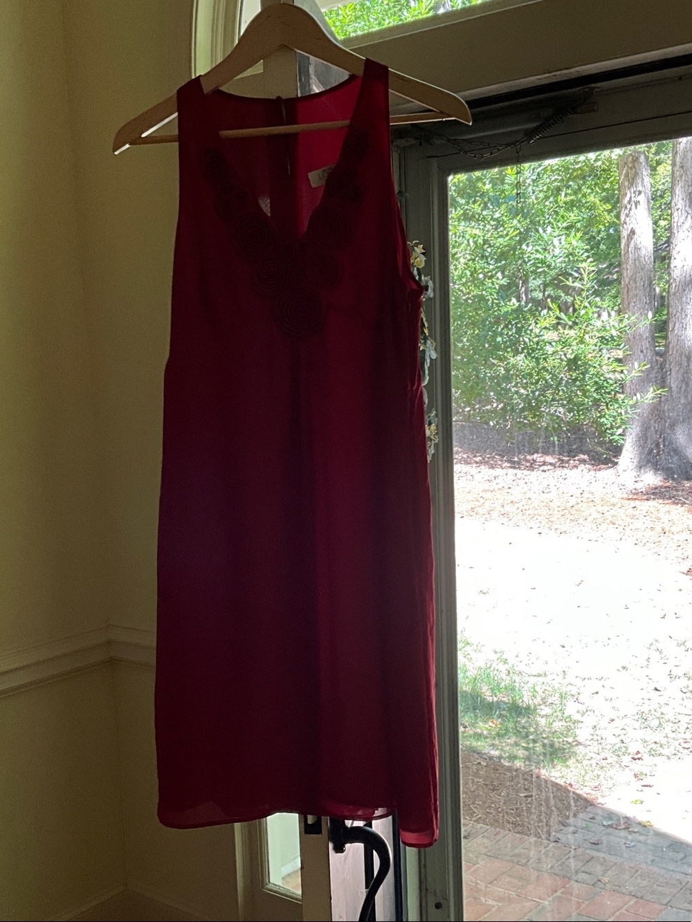 LOFT Sleeveless Red Chemise with Scalloped Neckline